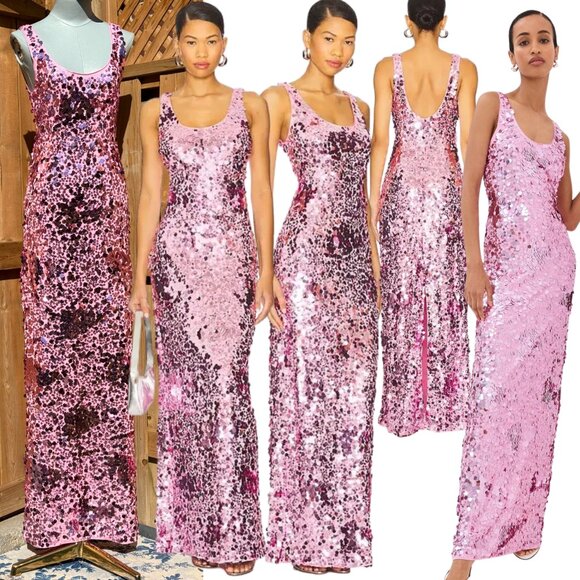 🆕 SIMKHAI 🧿 NWOT Bex Sequined Embellished Maxi Dress, Sorbet Pink- Sz US 0 - Picture 1 of 17